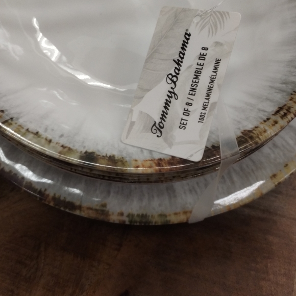 NEW 8 pc San Juan Watercolor DINNER PLATES & BOWLS Tommy Bahama Melamine elegant - Picture 3 of 3